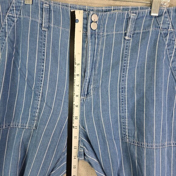 Womens Seven7 Blue & White Striped Capri Pants Wide Leg Cotton & Tencel Size14 - Picture 6 of 11